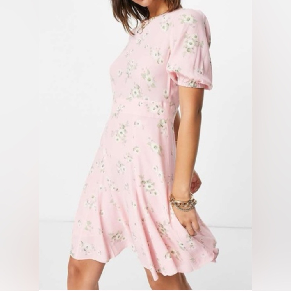 & Other Stories Pink Floral Short Sleeve Dress, size 2